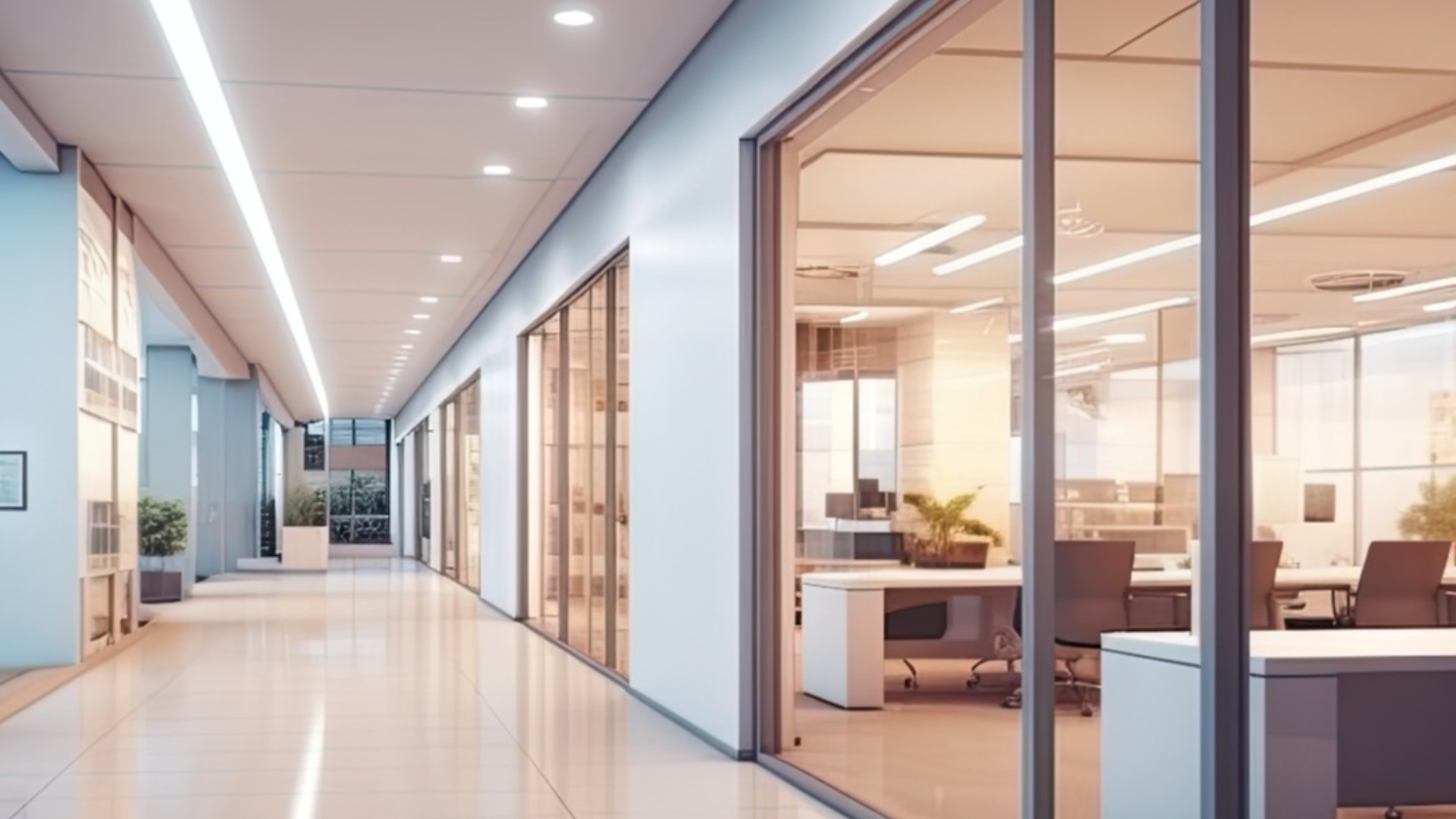 Unscharfer Büroflur mit Defokussierungseffekt, ideal als Hintergrund für Geschäftskonzepte